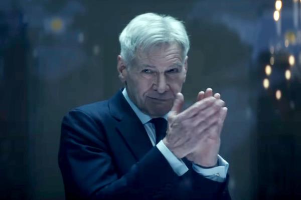 Harrison Ford enters the stage at the San Diego Comic-Con on July 27, 2024.
