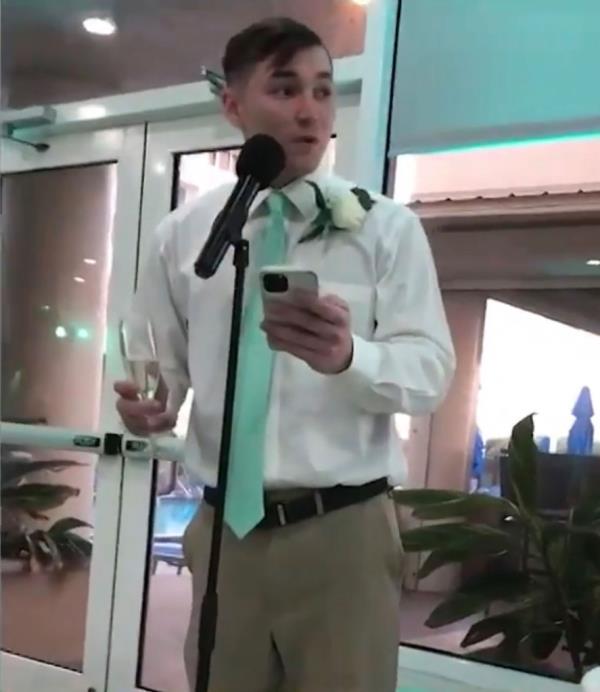 Andrew Sofranko delivers the best man's speech at his father's wedding on Dec. 23, a little over 24 hours before he was killed.