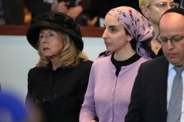 Hadassah Lieberman, wife of former Senator Joe Lieberman, and their daughter Hani Lowenstein, arrive for his funeral in Stamford, Conn., Friday, March. 29, 2024.