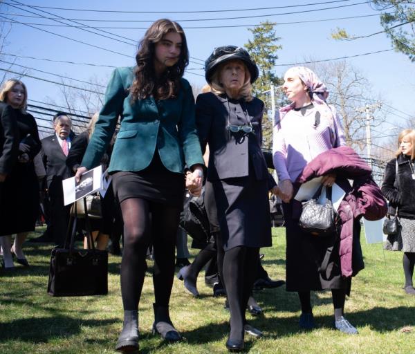 Hadassah Lieberman with her family at the co<em></em>nclusion of the funeral of her husband former Senator Joe Lieberman Friday, March 29, 2024 in Stamford, Conn.  (Photo/Douglas Healey for New York Post)
