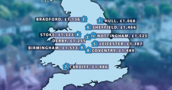 map of UK with cheapest places to live alone