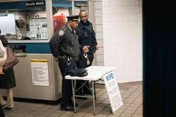 NYPD cops in the subways. 