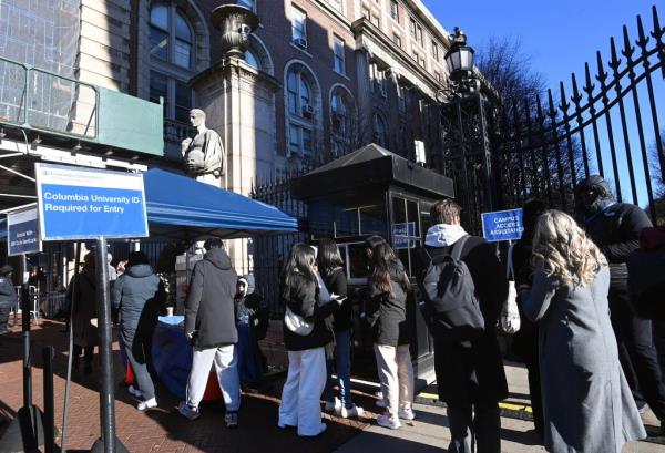 Students lined up outside Columbia University.