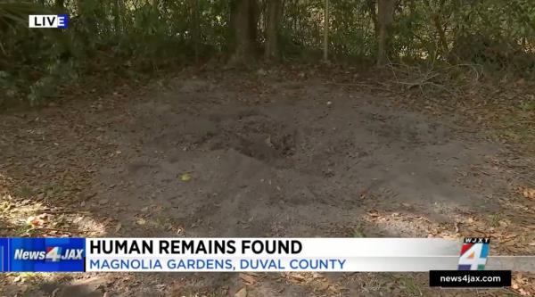 Hole seen in Jacksonville, Fla., backyard wher<em></em>e human remains were found on Wednesday 