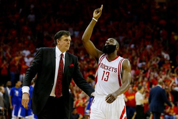 Kevin McHale and James Harden in 2015.