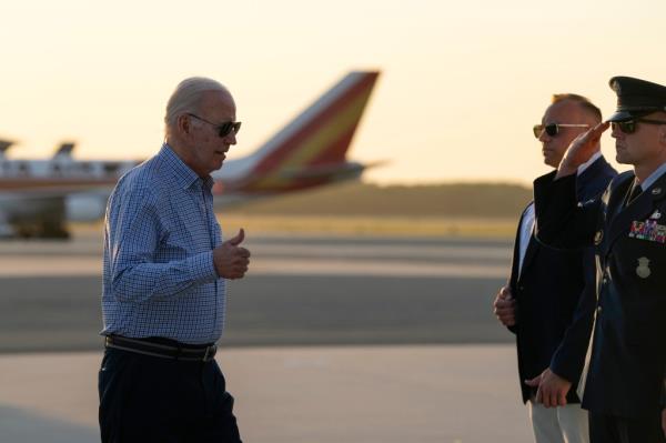 President Joe Biden walks to board Air Force One at Dover Air Force ba<em></em>se in Delaware, Thursday, June 20, 2024.