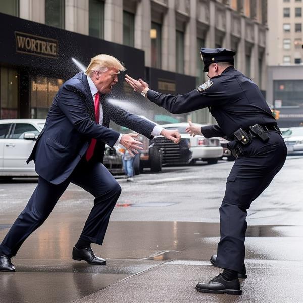 An AI generated deep fake of Do<em></em>nald Trump rushing a cop.