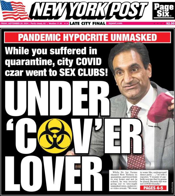 The New York Post front cover for Sept. 20, 2024, featured Dr. Varma. 
