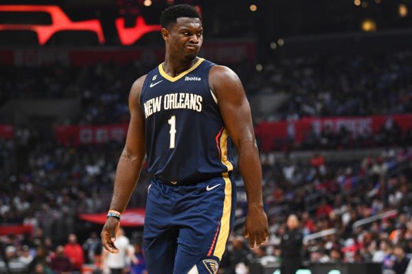 New Orleans Pelicans forward Zion Williamson (1) runs up court in the second half against the Brooklyn Nets at Barclays Center, Wednesday, Oct. 19, 2022, in Brooklyn, NY.