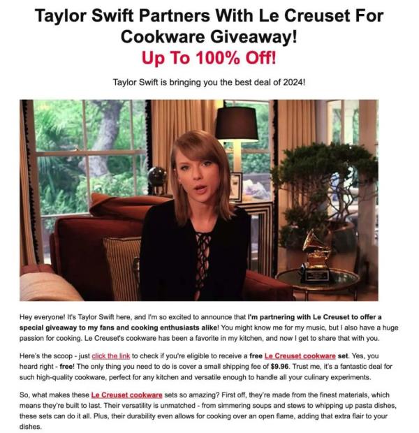 According to a report done by The New York Times, the fake Swift tells fans that she is 