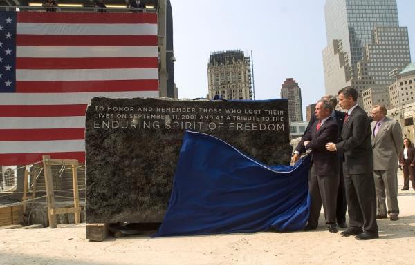 Mike Bloomberg, James McGreevey unveil a stone reading 
