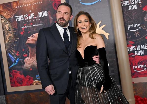 Happier times: Ben Affleck and Jennifer Lopez attend the Los Angeles Premiere of JLo's docu<em></em>mentary 