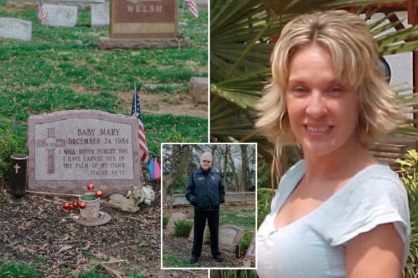 A photo of Baby Mary's tombstone in St. Joseph Church cemetery in Mendham, NJ