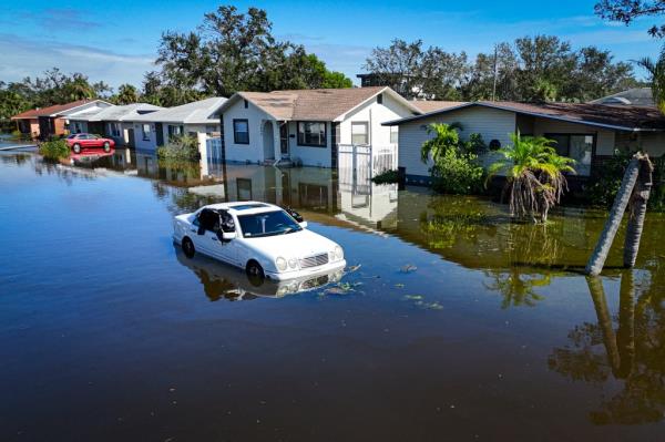 Neighborhoods are inundated in the aftermath of Hurricane Milton in Lake Maggiore, Florida, on October 10, 2024.