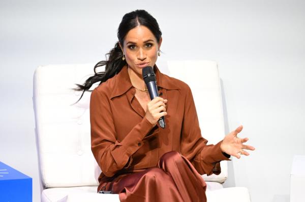 Meghan Markle speaks during the 'Respo<em></em>nsible Digital Future' forum in Bogota on August 15, 2024. 