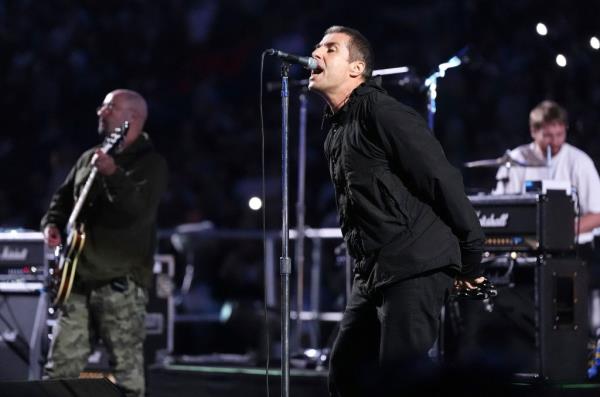 Liam Gallagher performs ahead of the IBF World Heavyweight bout at Wembley Stadium, in London, Saturday, Sept. 21, 2024. 