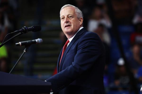 RNC Co Chair Michael Whatley speaks during a Republican Presidential Candidate former U.S. President Do<em></em>nald Trump campaign rally at Mohegan Sun Arena at Casey Plaza on August 17, 2024 in Wilkes Barre, Pennsylvania.