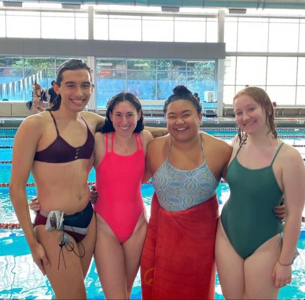  Cortez-Fields, left, swimming with friends. 