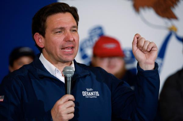 Republican presidential candidate and Florida Governor Ron DeSantis speaks at a campaign event ahead of the Iowa caucus vote in Ankeny, Iowa, U.S., January 14, 2024.  