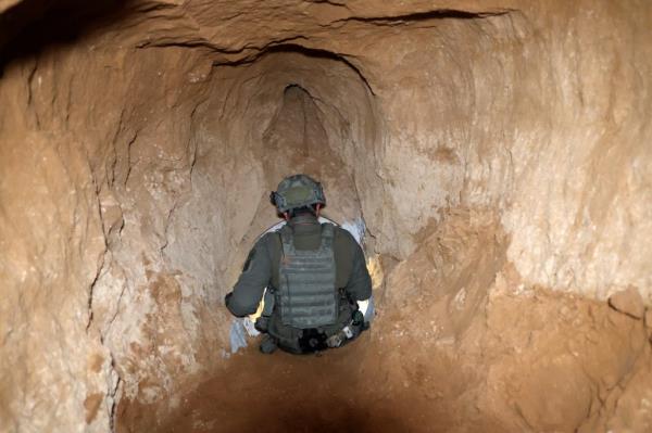 An Israeli soldier in a Hamas tunnel.