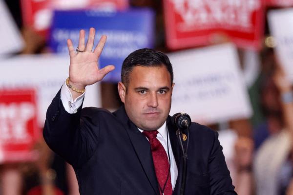 U.S. Rep. Anthony D'Esposito (R-NY) speaks at the Nassau Veterans Memorial Coliseum.