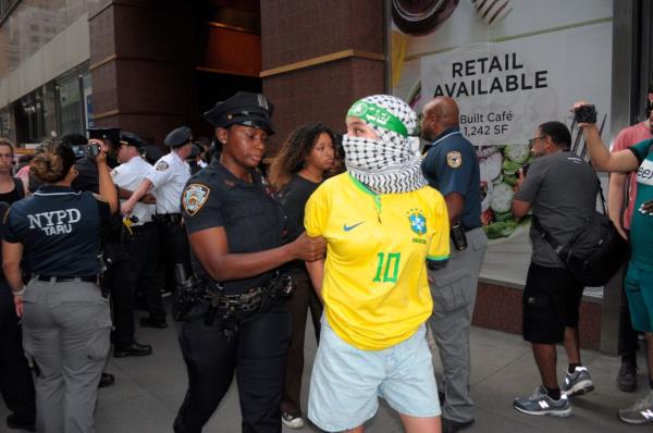 A pro-Palestine demo<em></em>nstrator is arrested 