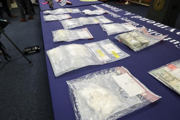 Drugs on the evidence table. 