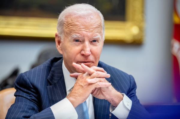 U.S. President Joe Biden delivering an update on the government's respo<em></em>nse to Hurricanes Milton and Helene in the Roosevelt Room of the White House
