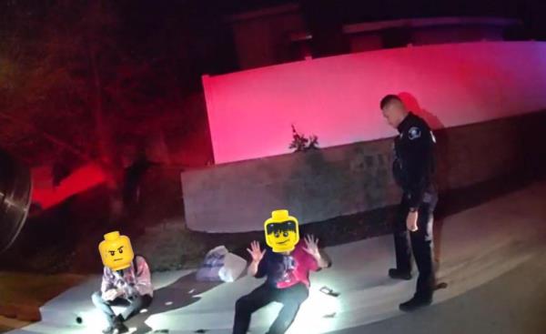 Pair of suspects with Lego heads seen getting arrested 