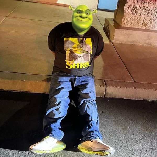 When a man in a Shrek t-shirt was arrested, cops replaced his face with that of the famous cartoon ogre