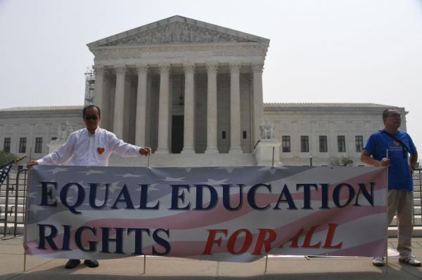 Education supporters demo<em></em>nstrate outside the US Supreme Court on June 29, 2023, in Washington, DC. 