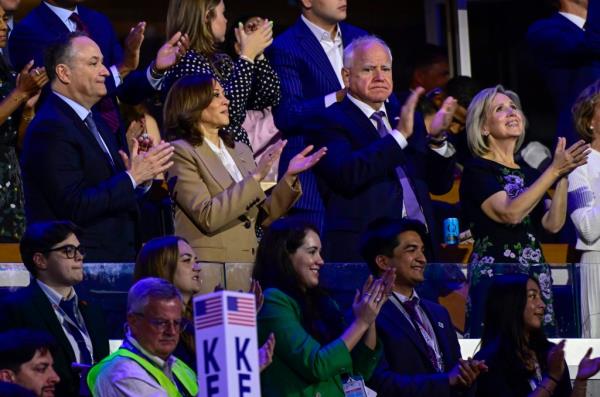 Second Gentleman Doug Emhoff, Vice President Kamala Harris and Minnesota Gov. Tim Walz