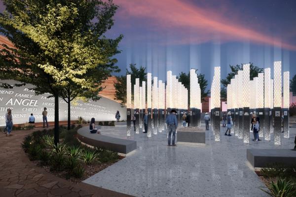 This rendering shows one of five potential designs for a permanent memorial to be built on the Las Vegas Strip in ho<em></em>nor of the victims, survivors and first respo<em></em>nders of the Oct. 1, 2017, mass shooting.