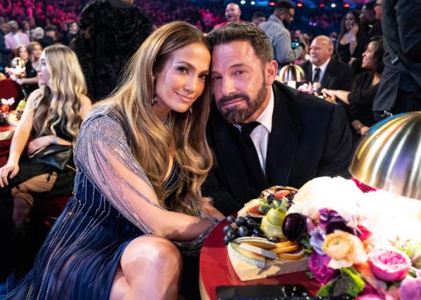 Jennifer Lopez and Ben Affleck seen during the 65th GRAMMY Awards.