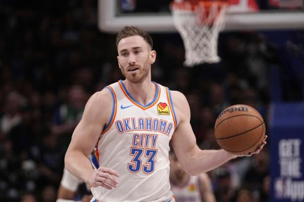 Oklahoma City Thunder's Gordon Hayward handles the ball in Game 3 of an NBA basketball second-round playoff series against the Dallas Mavericks, on May 11, 2024