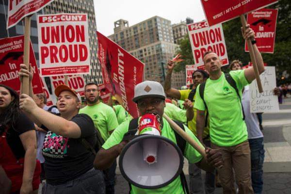 CUNY PSC members protesting against the Janus Supreme Court ruling.