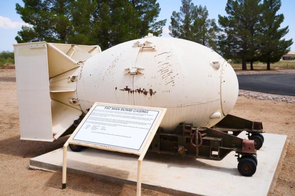 The world’s second atomic bomb, codenamed “Little Boy,” was exploded over Hiroshima, Japan, on August 6, 1945. Three days later, a third bomb codenamed “Fat Man,” devastated the city of Nagasaki. The Hiroshima bombing was the second artificial nuclear explosion in history, after the Trinity test, and the first uranium-ba<em></em>sed detonation. The bombs exploded at Trinity Site and Nagasaki had pluto<em></em>nium cores. A “Fat Man” bomb casing is on display in front of the White Sands Missile Range visitor center.