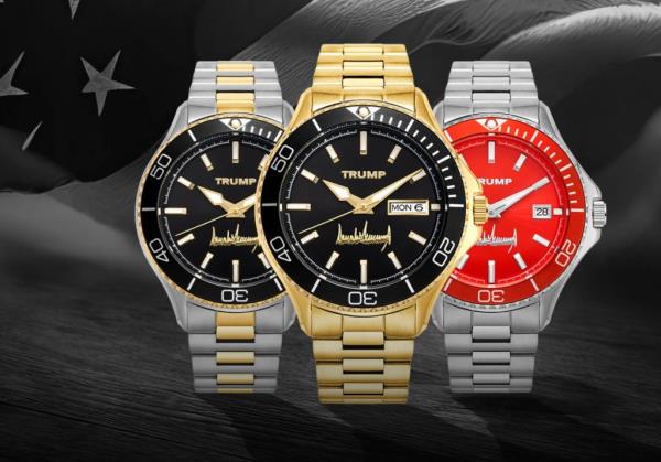 Three Trump Watches in silver and gold with o<em></em>nyx and red faces.