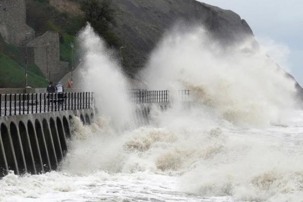 Waves crashing over the promenade in Folkestone, Kent, on Thursday as Storm Ciarán brought high winds and heavy rain (Picture: PA)