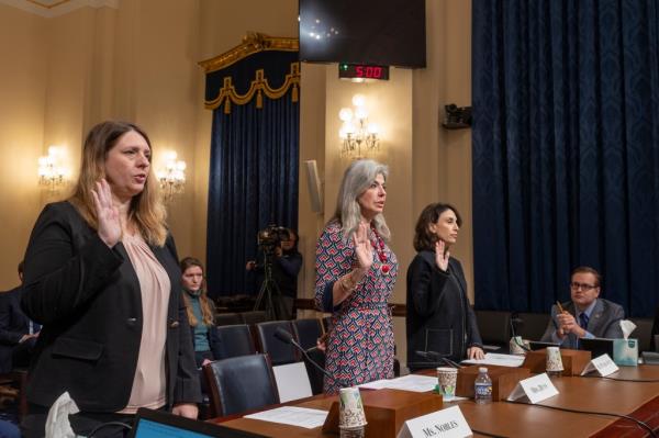 Josephine Dunn being sworn in during a hearing in Washington on the Mayorkas Border Crisis in front of the House Homeland Security Committee.