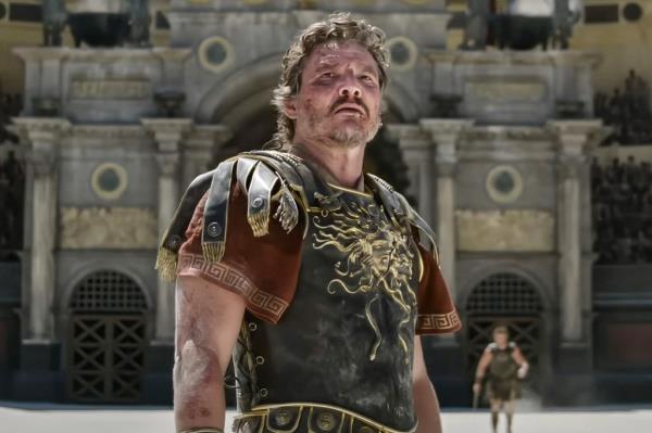 Pedro Pascal as Marcus Acacius in a still from the movie 