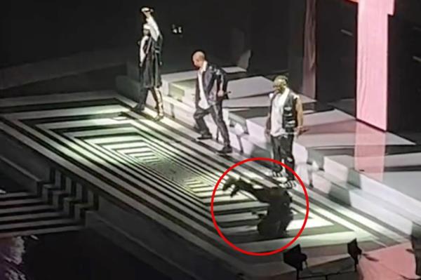 Another view of Merrygold's fall onstage.