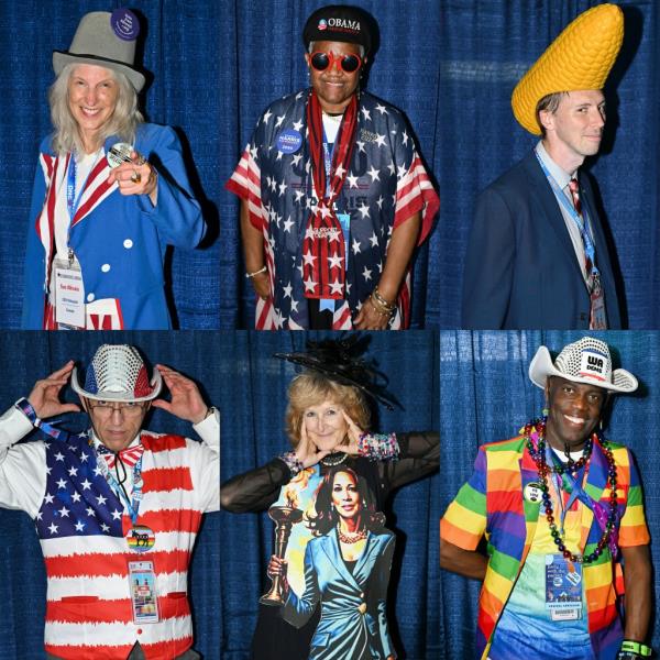 Portraits of six delegates from different states posing at the Democratic Natio<em></em>nal Co<em></em>nvention 2024 in Chicago