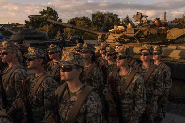 Ukrainian cadets attend a ceremony for taking the military oath at The Natio<em></em>nal Museum of the History of Ukraine in the Second World War, in Kyiv, on September 8, 2023.