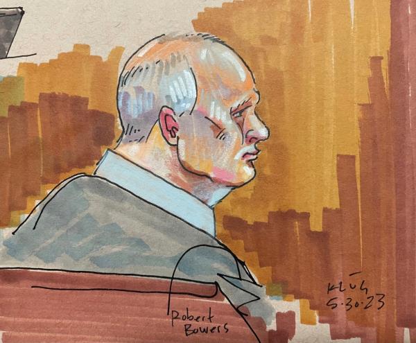 In this courtroom sketch, Robert Bowers.