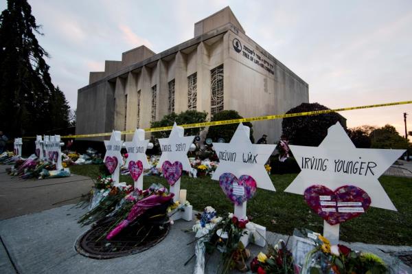 A makeshift memorial was pictured outside the Tree of Life Synagogue in the aftermath of a deadly shooting in Pittsburgh, Oct. 29, 2018.</p>
<p>
