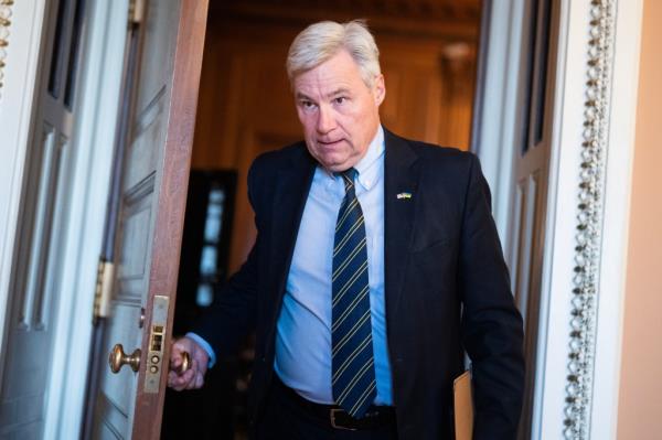 Sen. Sheldon Whitehouse, D-R.I., leaves the Democratic senate luncheon in the U.S. Capitol in the U.S. Capitol on Tuesday, November 7, 2023.