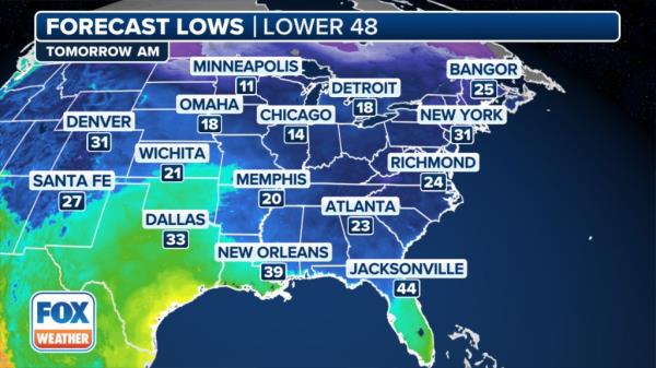 High temperatures will be 20-30 degrees below average, the FOX Forecast Center said.