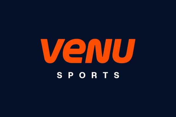 VENU SPORTS logo on a black background, promoting Disney, Fox, Warner Bros and Discovery's new sports-streaming venture.