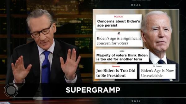Biden, now 81, should lean into his years and spend less time trying deny the obvious, Maher said.
